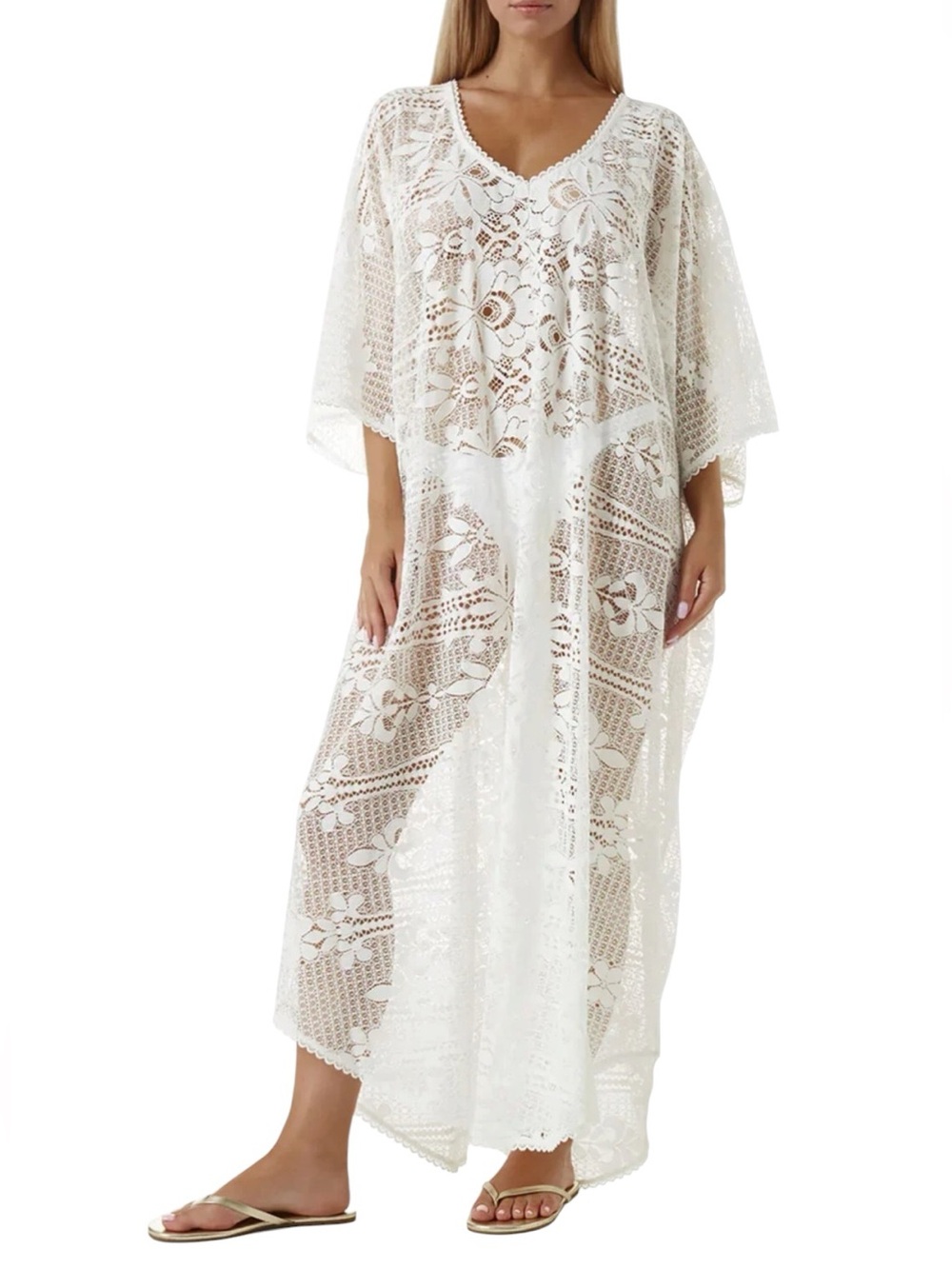 MELISSA ODABASH Nicki Lace Kaftan Beach Cover UP White SIZE OS NEW - Picture 2 of 9